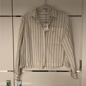 Zara Cream Button-Down Shirt with Blue Stripes